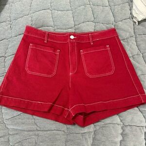 LOFT Palmer Red High Waist Denim Shorts